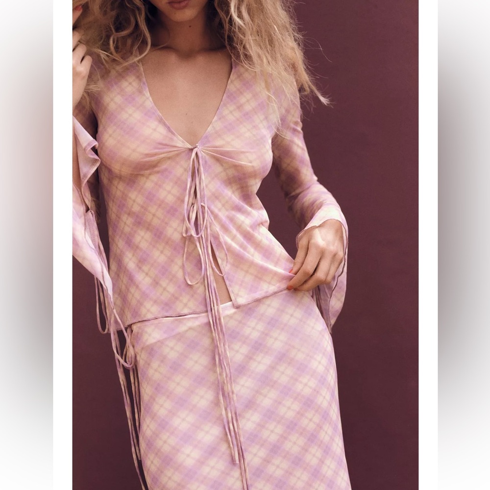 Zara Plaid Pink PRINTED TULLE SHIRT - Picture 7 of 9
